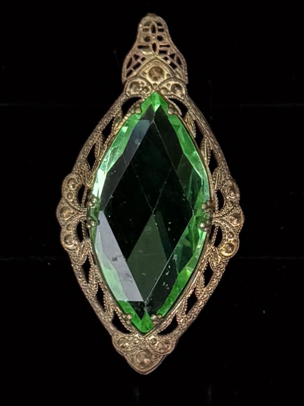 Vintage aged bronze Green Pendant + free cord Necklace